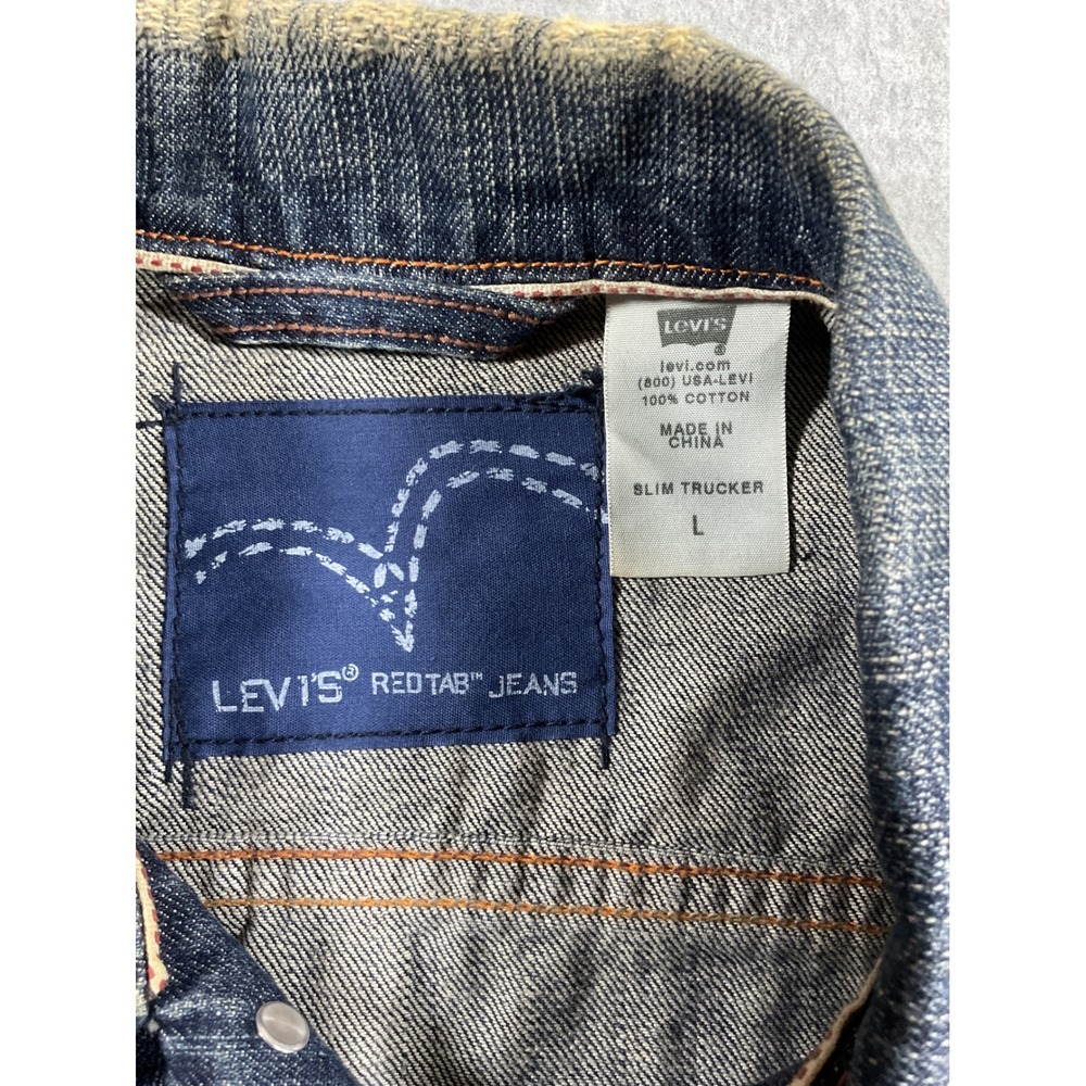 Levis Red Tab Slim Trucker Denim Jacket Mens Large Dark Wash Cotton 1812 - Picture 2 of 6